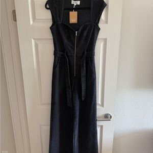 Reformation Black Wide Leg Calypso Jumpsuit
